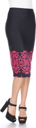 White Mark Cynthia Midi Pencil Skirt In Black Fuchsia