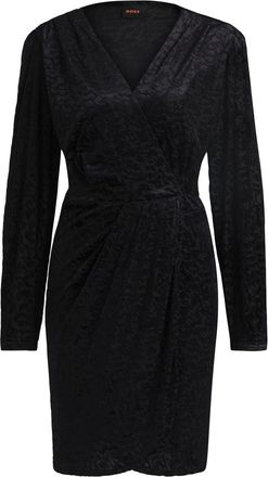 HUGO BOSS Womens Edevoras V-Neck Long Sleeve Knee Length Dress in Black - Size 12 UK