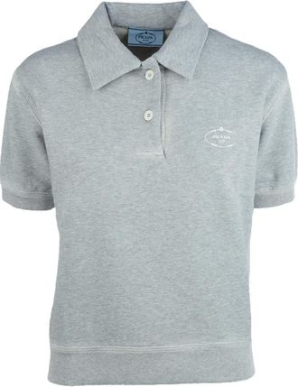 Prada Sweatshirts, female, Gray, Size: XS Cotton Fleece Polo Shirt