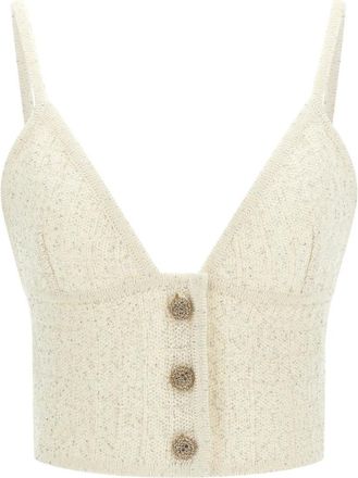 Alessandra Rich Sequin Crop Gebreide Top - Dames - Tops zonder mouwen - Wit - XS - Wol - Tops