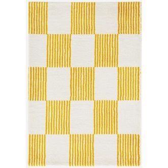 Sweeek Alfombra Interior Con Motivo Damero Amarillo Y Blanco