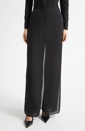 Emporio Armani Georgette Panel Pants in Solid Black at Nordstrom, Size 12 Us