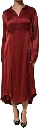 Fabiana Filippi Bourgondische Satijnen Lange Jurk - Dames - Casual kleedjes - Bruin - L - Satijn - Kleedjes