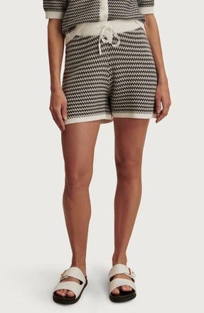 Varley Villiers Cotton Knit Drawstring Shorts in Snow White /Black at Nordstrom, Size Xx-Small