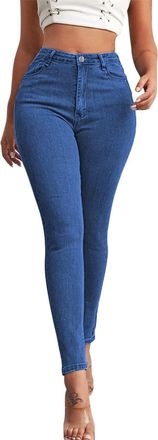 Generic High Waist Skinny Jeans for Women UK Stretch Slim Fit Cotton Cuffed Trousers Solid Washed Distressed Jeggings Plus Size Butt Lifting Pencil Pants with