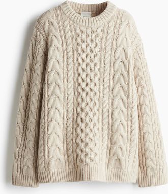 H&M Zopfpullover aus Wollmix - Hellbeige