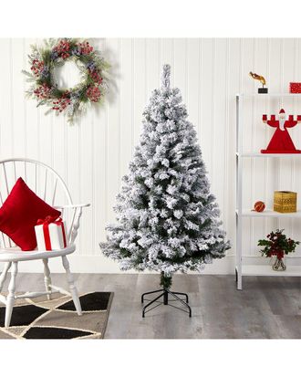 Nearly Natural 5Ft. Flocked West Virginia Fir Artificial Christmas Tree