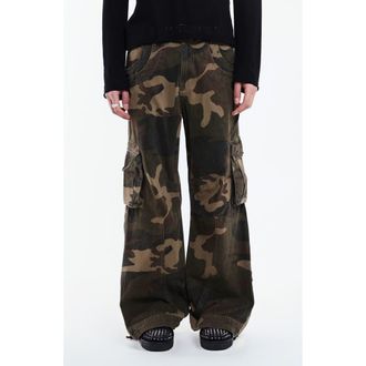 Jaded London Studded Camo Low Rise Wide Leg Cargo Pants at Nordstrom, Size 38