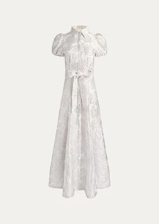 Alice & Olivia Henrietta Belted Metallic Jacquard Gown