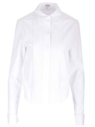Loewe White Pleated Cotton Shirt Shirts Bianco-Donna