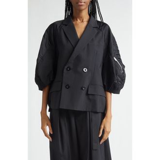 sacai Suiting x Nylon Twill Jacket in Black at Nordstrom, Size 3