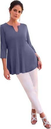 Jessica London Stretch Knit Henley Notch Babydoll Tunic in Deep Dusk at Nordstrom, Size Medium