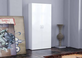 Dmora Zapatero Dmelus, Mueble Multiusos Con 2 Puertas Y Baldas Internas, Zapatero De Entrada, 100% Made In Italy, Cm 91x33h190, Blanco Brillante - Dmora