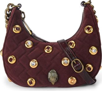 Kurt Geiger Small Kensington Gems Quilted Suede Hobo Bag in Open Red at Nordstrom