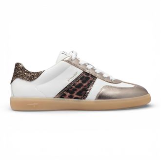 Tamaris Womens White Leopard Leather Trainers Sneaker Shoes