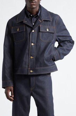 Thom Browne Selvedge Denim Backstrap Utility Jacket in Navy at Nordstrom, Size 4