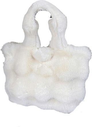 Generic Womens Plush Bags Women Fluffy Shoulder Bags Autumn Winter Top-handle Handbag Girls Plush Tote Bag Solid Color Commuter Versatile Handle(White)