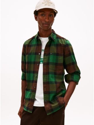 Tommy Hilfiger Mens Slim Fit Bold Plaid Stretch Oxford Shirt - Green - XXXL
