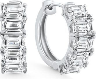 Pompeii3 6.30Ct Emerald Cut Diamond Hoops 14k White Gold Lab Grown Earrings 3/4
