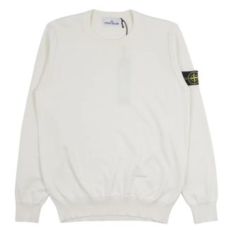 Stone Island Round-neck Knitwear, male, White, Size: S Full Rib RWS Wool Sweater