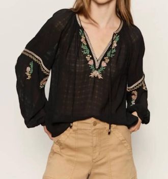 Sanctuary Raye Embroidered Long Sleeve Blouse In Black