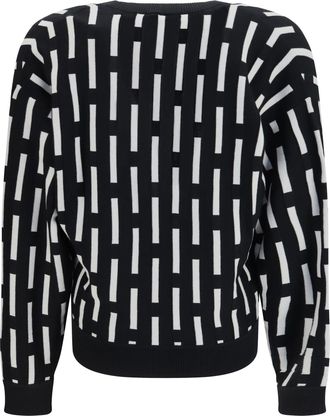 Versace Mens Gianni Dashes Cardigan Black-White Wool Ovis Aries Black/white Sweater