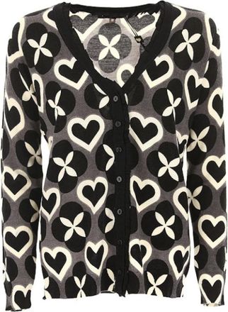 Twinset Gedrukte wollen gebreide cardigan - Dames - Vesten - Zwart - S - Wol - Truien & Vesten