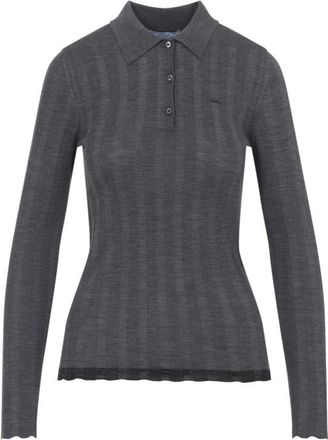 Prada Grey Textured Shirt Collar Polo