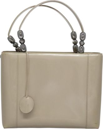 Dior Pearl Lady Dior Patent Leather Beige Patent_Leather Handbag (Pre-Owned)