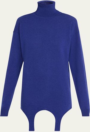 Saint Laurent High-Neck Cashmere Mini Dress with Garter Attachment