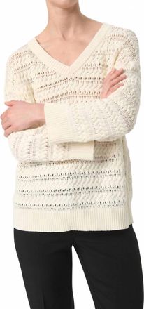 Soaked In Luxury Skylah V-Neck Three Quarter Sleeve Pullover In Whisper White