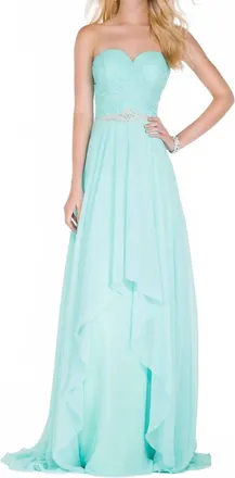 Alyce Paris Strapless Chiffon Flowy Gown In Aqua