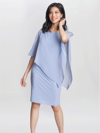 Gina Bacconi Womens Zenna Beaded Shoulder Chiffon Dress - Blue - Size 18 UK