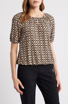 Anne Klein Keyhole Peasant Top in Latte Multi at Nordstrom, Size Xx-Small