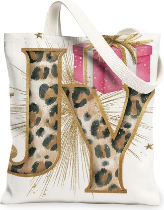 Generic Leopard Canvas Tote Bags, Animal Print Reusable Grocery Bags, Holiday Chic Lightweight Washable Shoulder Strap Canvas for T, White, 13x15 Inch