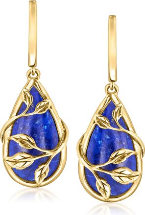 Ross-Simons Lapis Leaf Drop Earrings in 18kt Gold Over Sterling