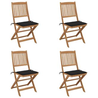 vidaXL Vidaxl - Sillas De Jard&iacute;n Plegables 4 Uds Y Cojines Madera Maciza Acacia