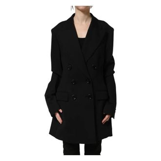 Dolce & Gabbana Double-Breasted Coats, female, Black, Size: L Dolce & Gabbana Black Double Breasted Crepe Blazer Jacket