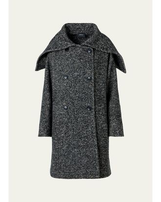 Akris Lamb Shearling Collar Double-Breasted Wool Herringbone Coat