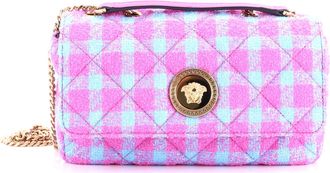Versace Medusa Icon Chain Flap Bag Quilted Tweed East West