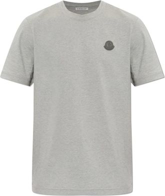 Moncler Tops, Heren, Grijs, L, Katoen, T-shirt met logopatch