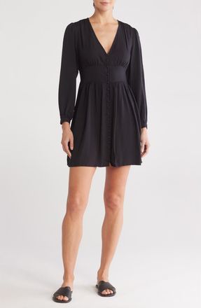 Lovestitch Long Sleeve Button Front Dress in Black at Nordstrom Rack, Size Medium