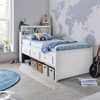 Bedmaster Veera Guest Bed With Drawers No Trundle in White | Size: Single