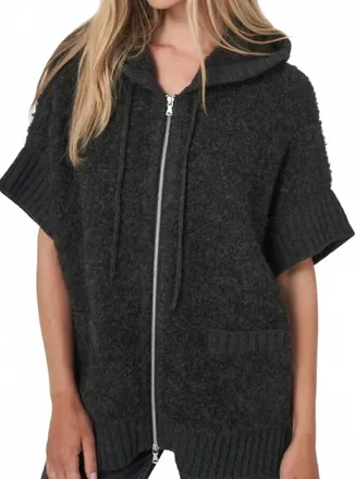 Repeat Alpaca Wool Blend Zip Poncho With Hood In Anthra