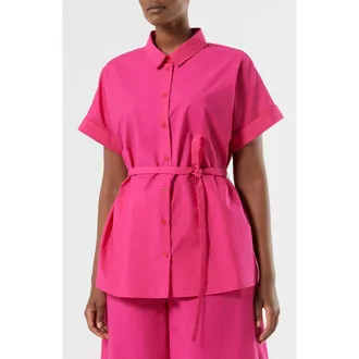 Marina Rinaldi Vetrino Tie Waist Shirt in Fuchsia at Nordstrom, Size 14W