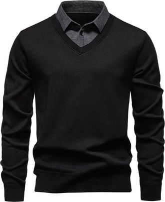 Generic Mens Jumper Mock Collar Sweater Men V-Neck Plain Classic Sweaters Long Sleeve Jumpers Lightweight Knitted Pullover Sweatshirt Mens Casual Business Bas