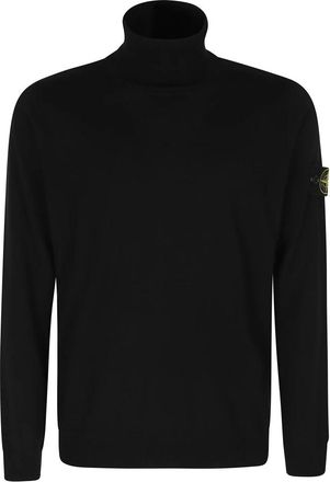 Stone Island Trui met col en geribbelde boorden - Heren - Coltruien - Zwart - M - Wol - Truien & Vesten
