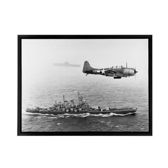 Artery8 WWII US Navy USS Washington Bomber Framed Canvas Wall Art Print in Grey | Size: W24 x H32
