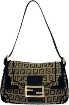 Fendi Pre-owned Zucchino Canvas Leren Schoudertas - Dames - Vintage Schoudertas - Bruin - ONE Size - Leer - Vintage
