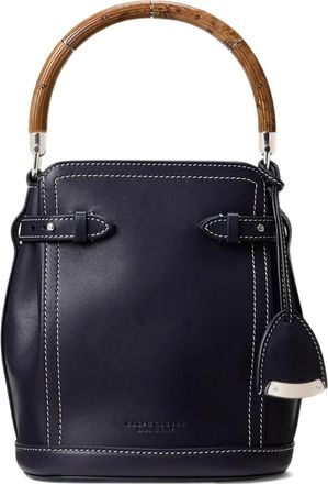 Ralph Lauren Collection Kleine leren bucket-tas met houten handgreep - Blauw